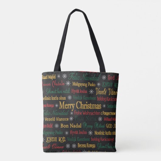 Tote Bag Joyeux voeux de Noël dans une langue différente | (Dos)