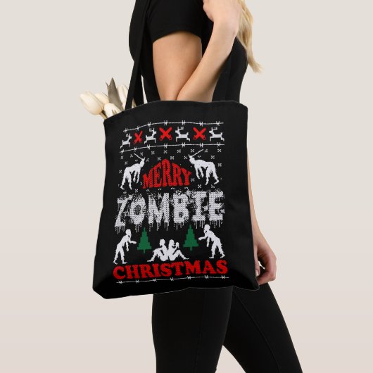 Tote Bag Joyeux Zombie Noël laide Sweat (De près)