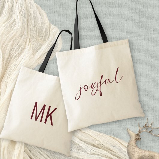 Tote Bag Joyful Burgundy Calligraphie Monogramme Initiales