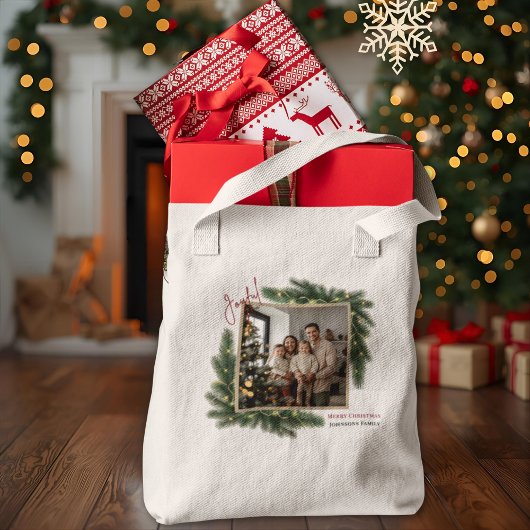 Tote Bag Joyful Christmas Personalized Family Photo