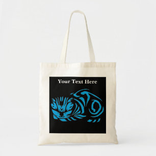 Tote Bag Julie de Graag Gravure sur bois de chat (Bleu & Ro
