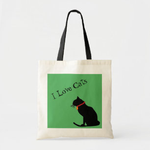 Tote Bag Jumbo I Love Cats Green and White Graphic Fourre-t