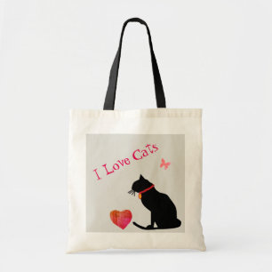 Tote Bag Jumbo I Love Cats Red and White Graphic Fourre-tou