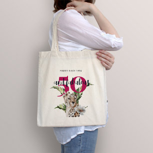 Tote Bag Jungle sauvage léopard rose 50e anniversaire drôle
