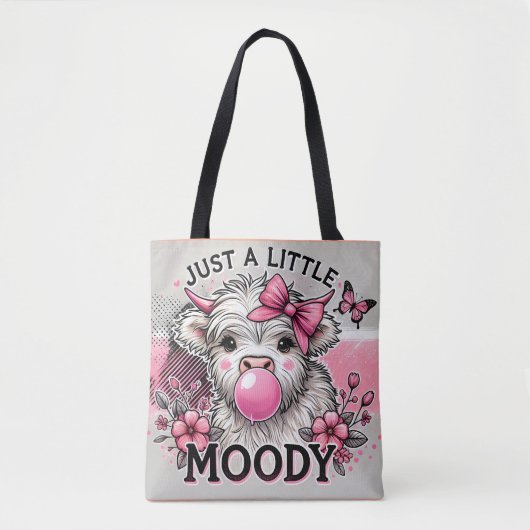 Tote Bag Just A Little Moody Highland Cow Pink Bow (Devant)