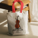 Tote Bag Juste Cellin Cello Musicien Personnalisé Nom Scrip<br><div class="desc">Pour un violoncelliste ce joli design Just Cellin sera le cadeau parfait et obligée de les faire sourire</div>