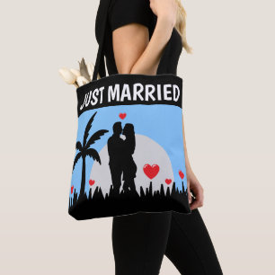 TOTE BAG JUSTE MARIÉ MARIAGE TROPICAL CADEAU FOURRE-TOUT PU