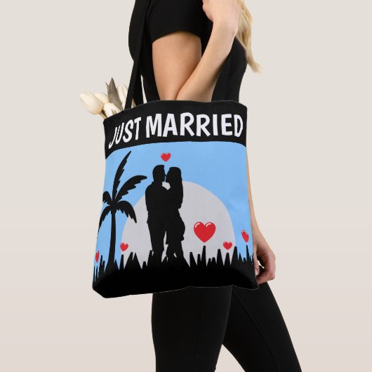 TOTE BAG JUSTE MARIÉ MARIAGE TROPICAL CADEAU FOURRE-TOUT PU (De près)