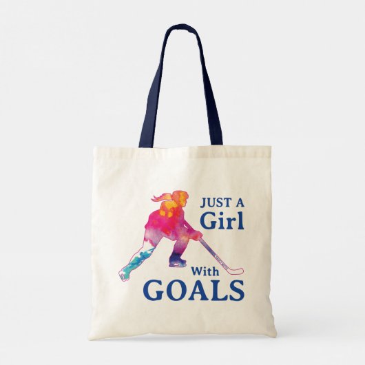 Tote Bag Juste une fille avec des buts Hockey aquarelle (Dos)