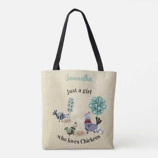 Tote Bag Juste Une Fille Qui Aime Les Poulets Pays Art Folk (Dos)