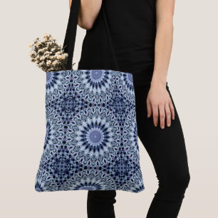 Tote Bag Kaleidoscope Mandala Motif Bleu et Blanc