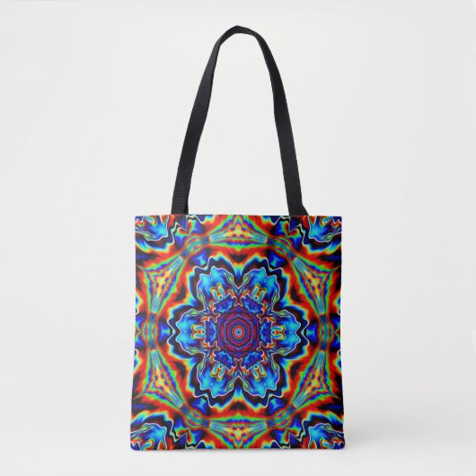 Tote Bag Kaleidoscope psychédélique bleu rouge et vert (Devant)