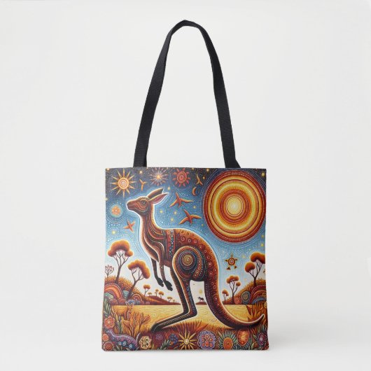Tote Bag Kangaroo Aussie style d'art autochtone Faune (Devant)