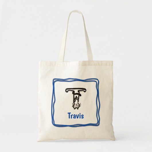 Tote Bag - Kat Letter T met naam in frame (Voorkant)
