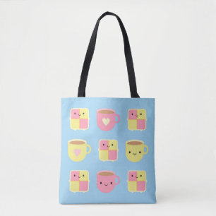 Tote Bag Kawaii Battenberg Cake & Cup of Tea