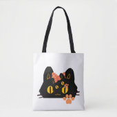 Tote Bag Kawaii Black Cat Peekaboo Art with Bow (Devant)