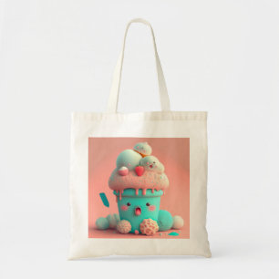 Tote Bag Kawaii carnet de crème glacée rose