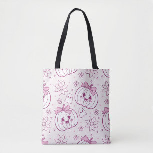 Tote Bag Kawaii Citrouilles, Fantômes & Fleurs