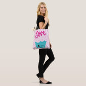 Tote Bag Kawaii Cupcake Love Rose Turquoise Stripe mignonne (Sur le modèle)