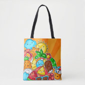 Tote Bag Kawaii Dessins Estivaux Plage Ensoleillée et Tropi (Devant)