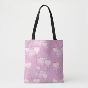 Tote Bag Kawaii Heart Lollipop Motif - Pastel Purple