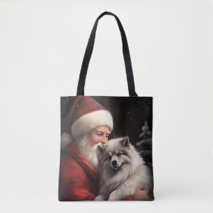 Tote Bag Keeshond avec le Père Noël Fête de Noël
