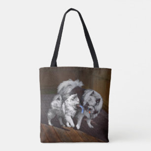 Tote Bag Keeshond Playtime Painting - Cute Original Dog Art