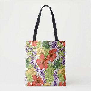 Tote Bag Keleah Tropical Hawaiian Hibiscus Orchids Beach