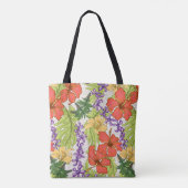 Tote Bag Keleah Tropical Hawaiian Hibiscus Orchids Beach (Dos)