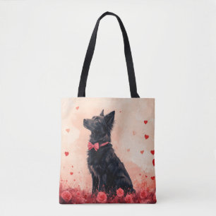 Tote Bag Kelpie australien avec des roses - Saint-Valentin