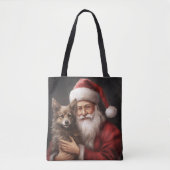 Tote Bag Kelpie australienne avec Noël au Père Noël (Devant)