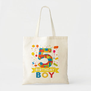 Tote Bag Kids 5th Birthday Master Builder 5 Years Old Block