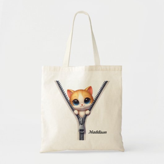 Tote Bag Kids Cute Cat Zipper (Devant)