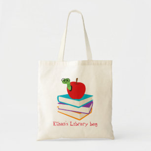 Tote Bag Kid's name cute bookworm library bag