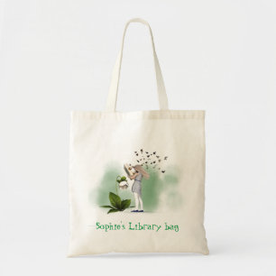 Tote Bag Kid's name cute whimsical books library bag