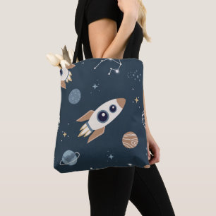 Tote Bag Kids Rocket, Planet et Star Motif
