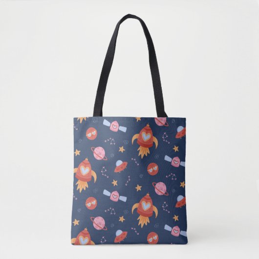 Tote Bag Kids Space Pattern with Rockets & Planets (Devant)