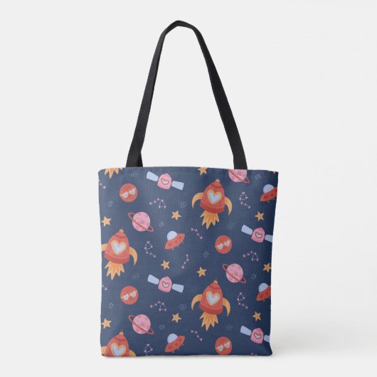 Tote Bag Kids Space Pattern with Rockets & Planets (Dos)