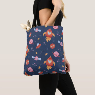 Tote Bag Kids Space Pattern with Rockets & Planets