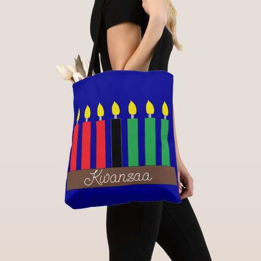 Tote Bag Kinara pour Kwanzaa : bleu foncé (De près)
