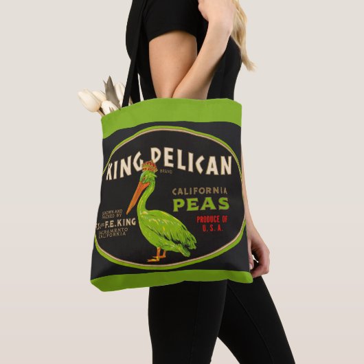 Tote Bag King Pelican California pois crate étiquette (De près)
