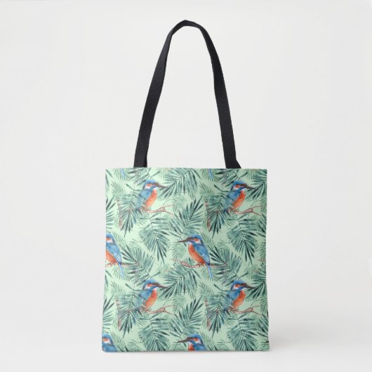 Tote Bag Kingfisher. Oiseaux et feuilles (Devant)