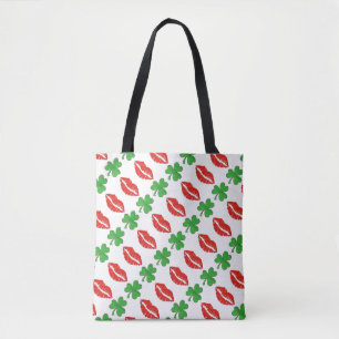 Tote Bag Kiss Me Je suis Irlandais Red Lips Green Shamrock
