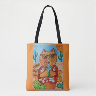 Tote Bag Kitschy Fun Travel Life Tourist Cat Folk Art