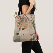 Tote Bag Kitsune & cherry blossom (De près)