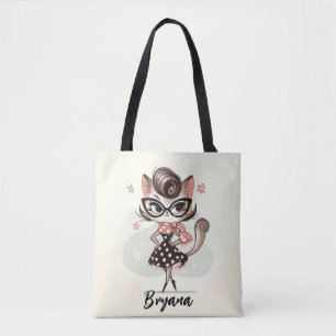 Tote Bag Kitten Féminin Rétro Vintage Avec Lunettes de Chat