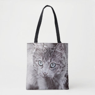 Tote Bag Kitten Love Cute Kitty Chat aux Yeux Bleus Lumineu