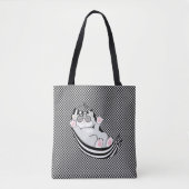 Tote Bag Kitty chat sur motif d'échecs noir et blanc (Devant)