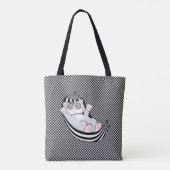 Tote Bag Kitty chat sur motif d'échecs noir et blanc (Dos)
