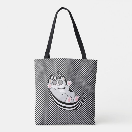 Tote Bag Kitty chat sur motif d'échecs noir et blanc (Dos)